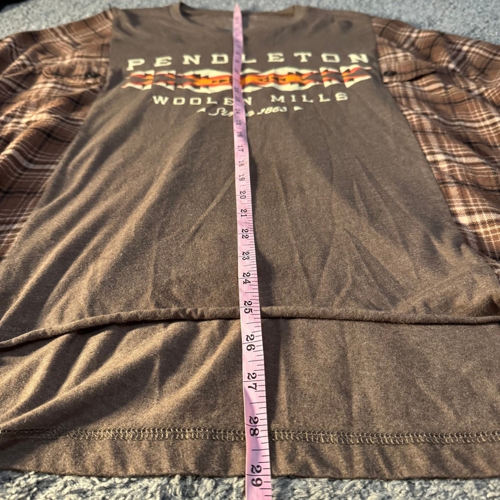 Pendleton Mixed Media Top Womens XL Brown Plaid Flannel Graphic Tee Southwestern - Picture 5 of 7